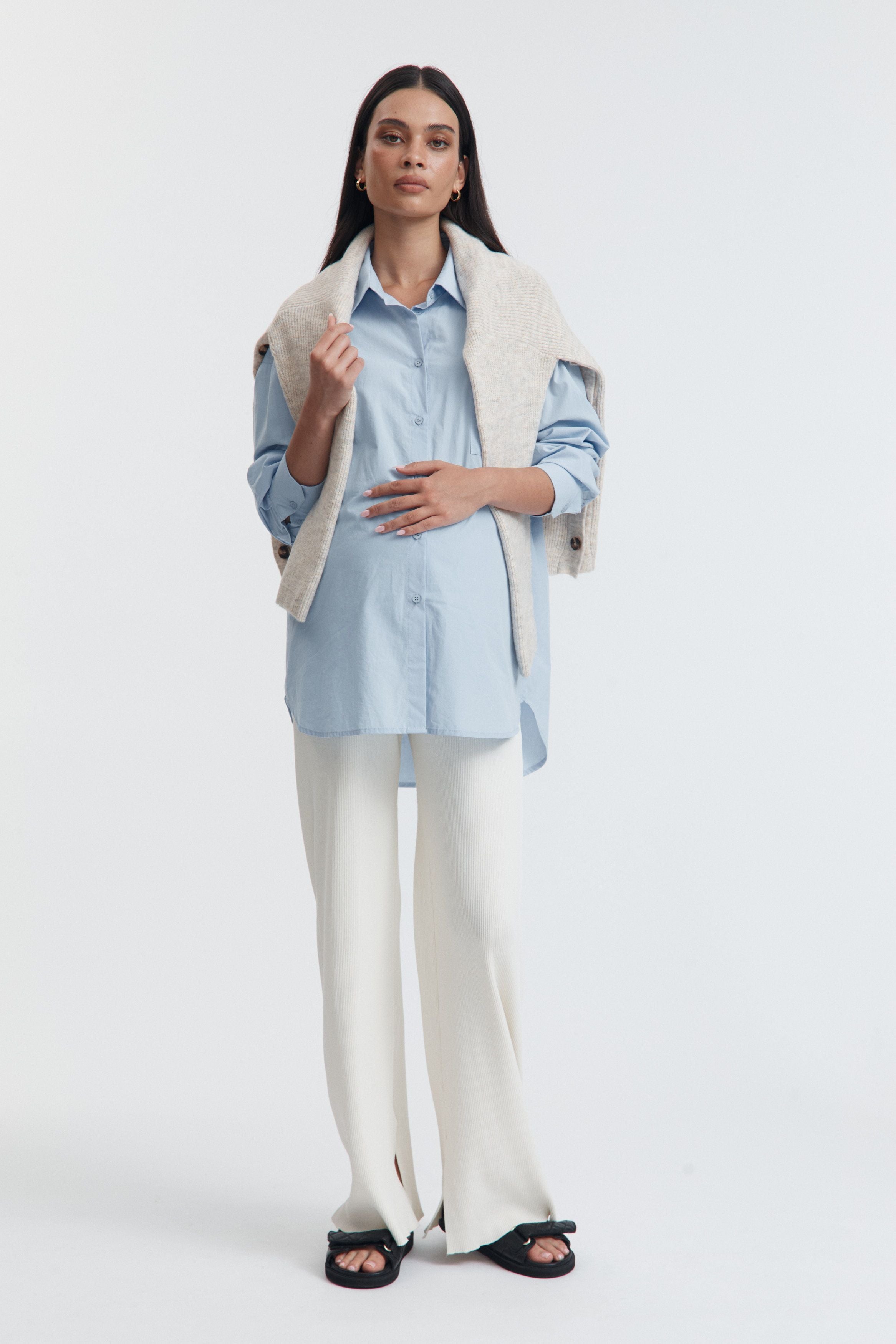Maternity Cotton Poplin Shirt (Soft Blue) 1