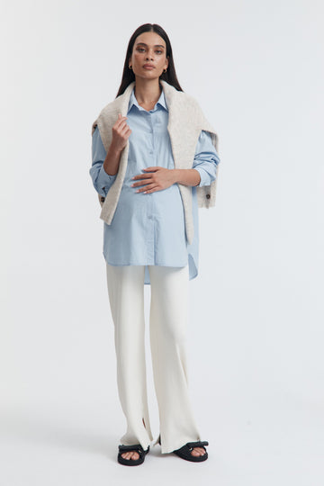 Maternity Cotton Poplin Shirt (Soft Blue) 1