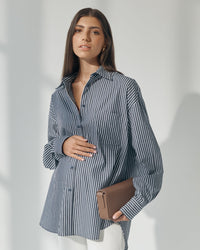 Maternity Cotton Shirt (Navy Stripe)  3