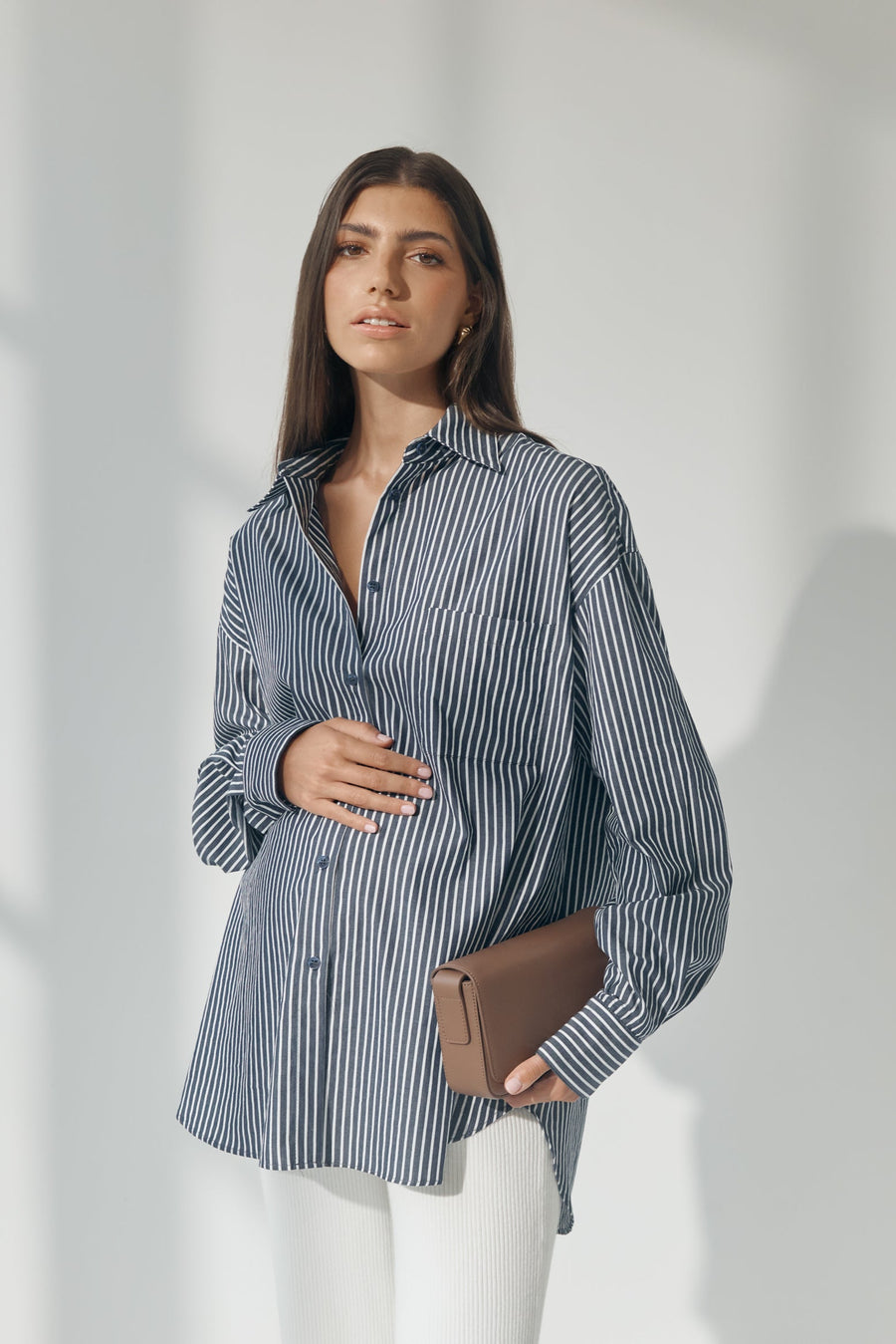 Maternity Cotton Shirt (Navy Stripe)  3