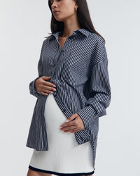 Maternity Cotton Shirt (Navy Stripe)  7