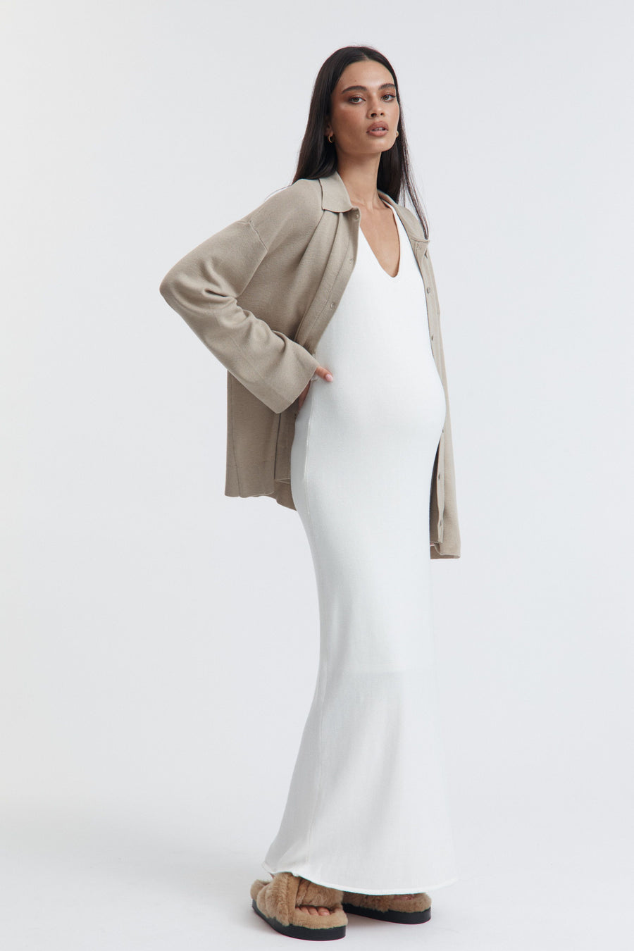 Maternity Cotton V Neck Knit Dress4