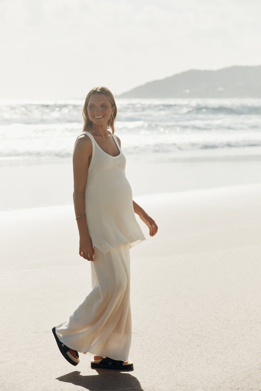 Maternity Crochet Knit Tank (Bone) 5