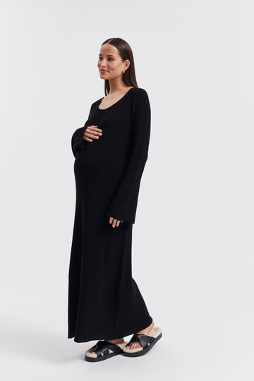 Maternity Crochet Maxi Dress (Black) 1