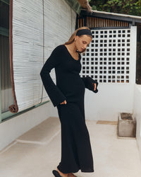 Maternity Crochet Maxi Dress (Black) 2