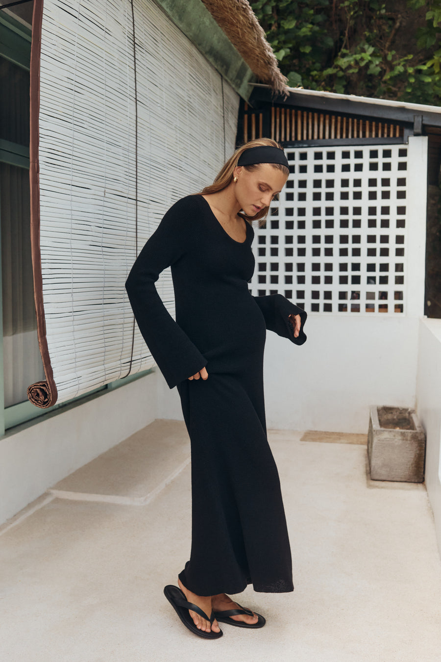 Maternity Crochet Maxi Dress (Black) 2