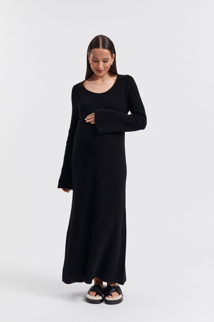 Maternity Crochet Maxi Dress (Black) 8