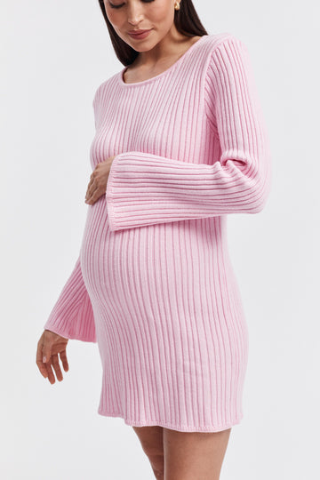 Maternity Crochet Mini Dress (Pink) 1