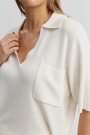 Maternity Cropped Polo Knit (Ivory) 2