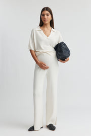 Maternity Cropped Polo Knit (Ivory) 3