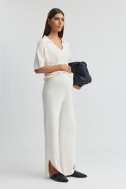 Maternity Cropped Polo Knit (Ivory) 5