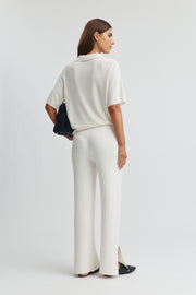 Maternity Cropped Polo Knit (Ivory) 9