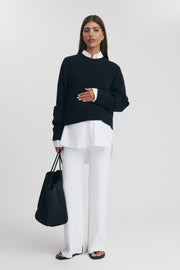 Maternity Fluffy Knit Crop Jumper (Navy) 4