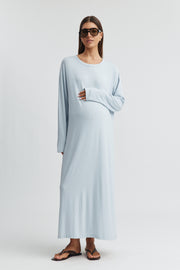 Maternity Jersey Long Sleeve Maxi Dress (Saint Blue) 3