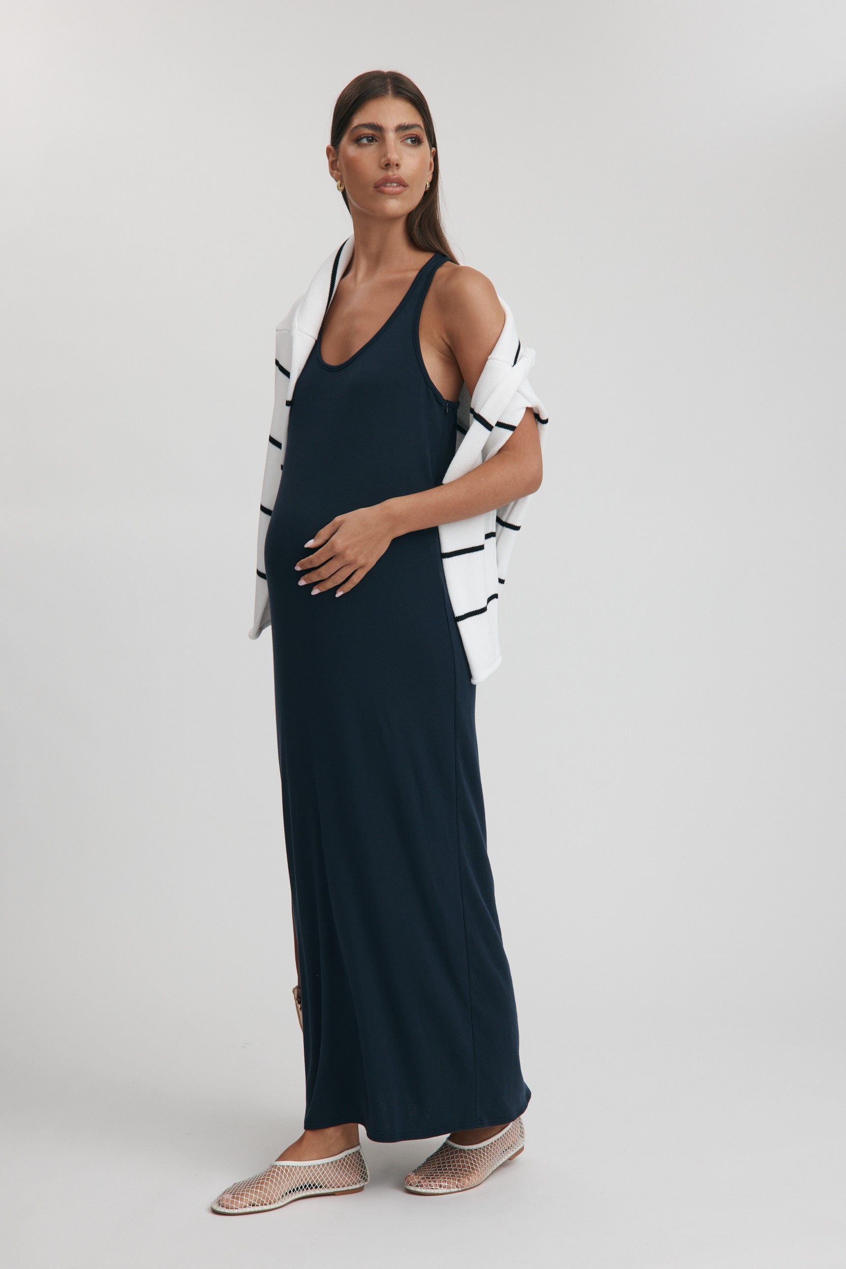 breastfeeding maxi dress Angel Maternity Martina Maternity & Nursing Black Sleeveless Bamboo Maxi Dress