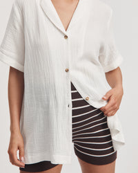 Maternity Knit Bike Shorts (Chocolate Stripe) 1