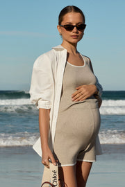 Maternity Knit Bike Shorts (Taupe) 12