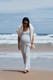 Maternity Knit Midi Dress (Powder & Off White) 10