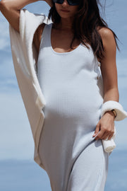 Maternity Knit Midi Dress (Powder & Off White) 13