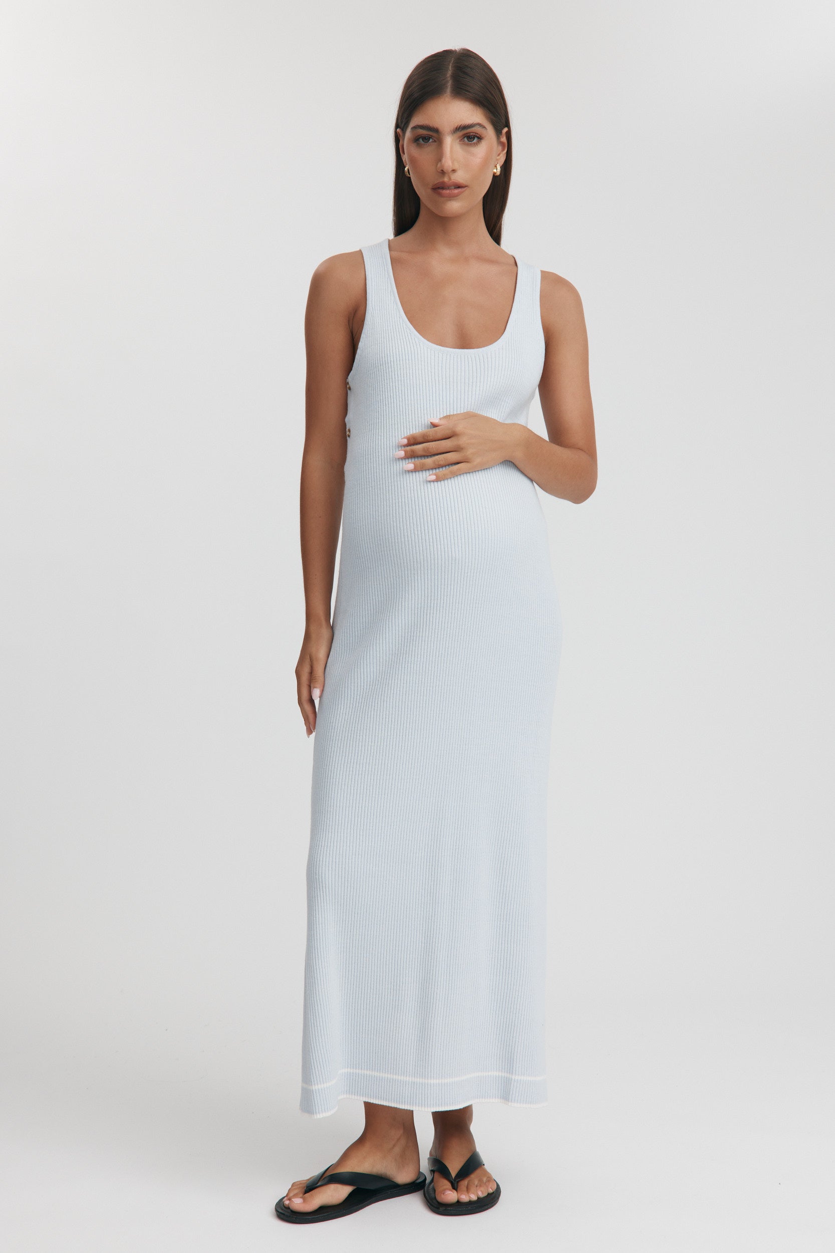 white christmas dresses Cream Rib-Knitted Maternity Dress | Elevated Pregnancy Style main image 1