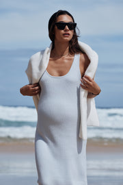 Maternity Knit Midi Dress (Powder & Off White) 6