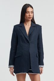 Maternity Linen Blazer (Navy) 1