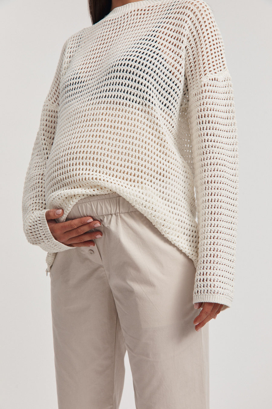 Maternity Linen Knit Jumper (Coconut) 1