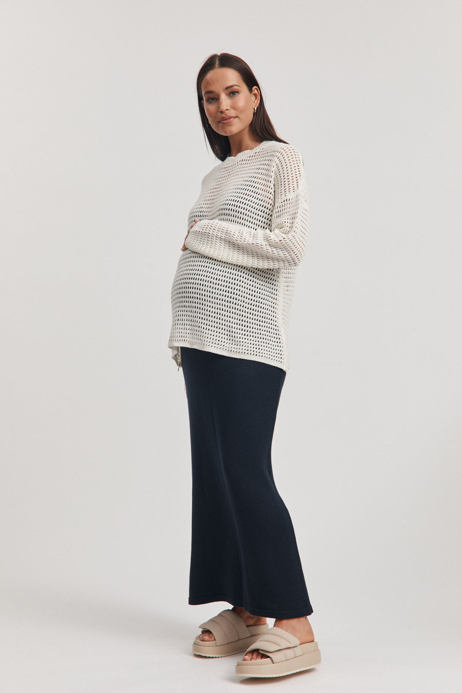 Maternity Linen Knit Jumper (Coconut) 7