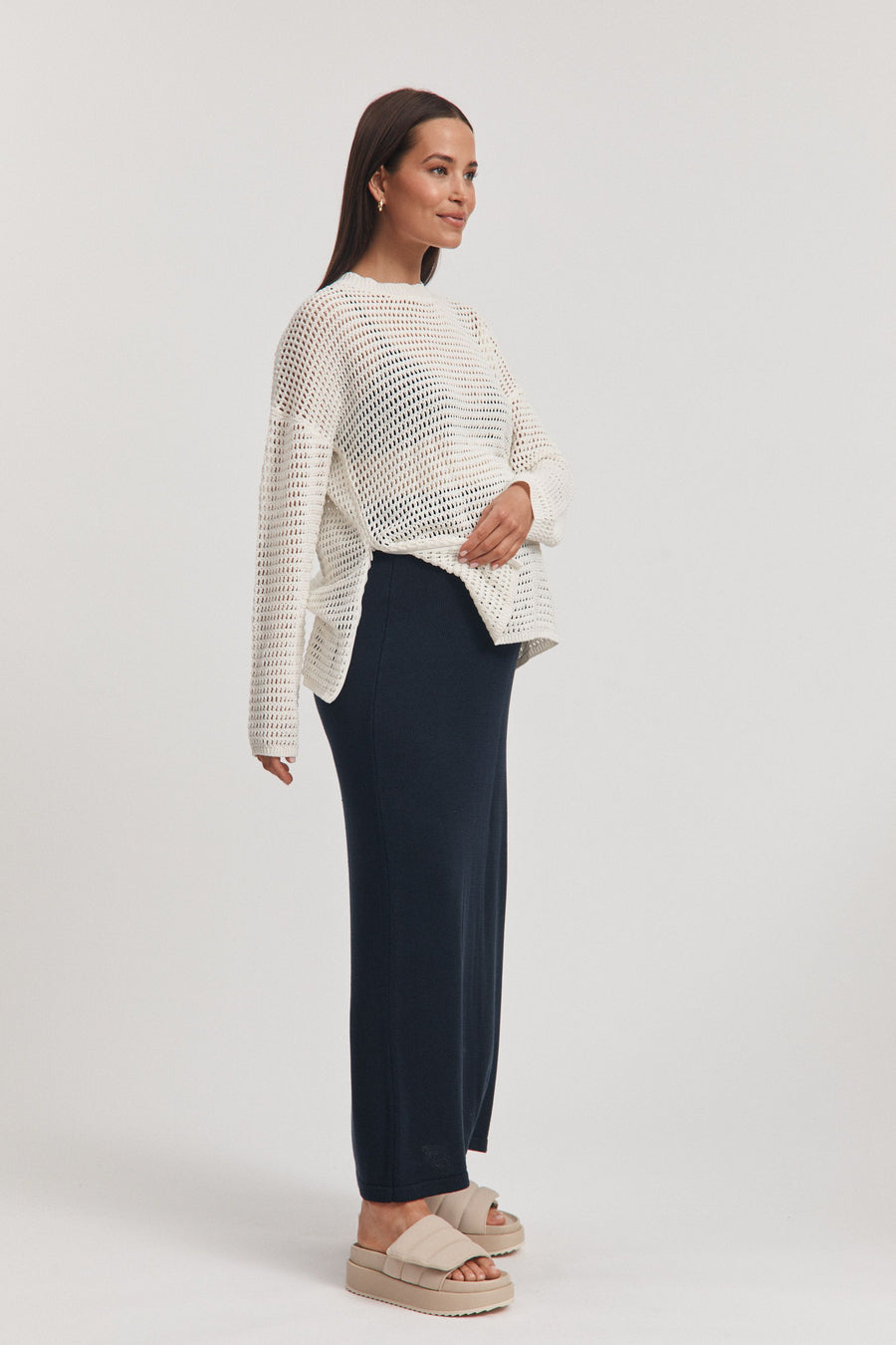 Maternity Linen Knit Jumper (Coconut) 8