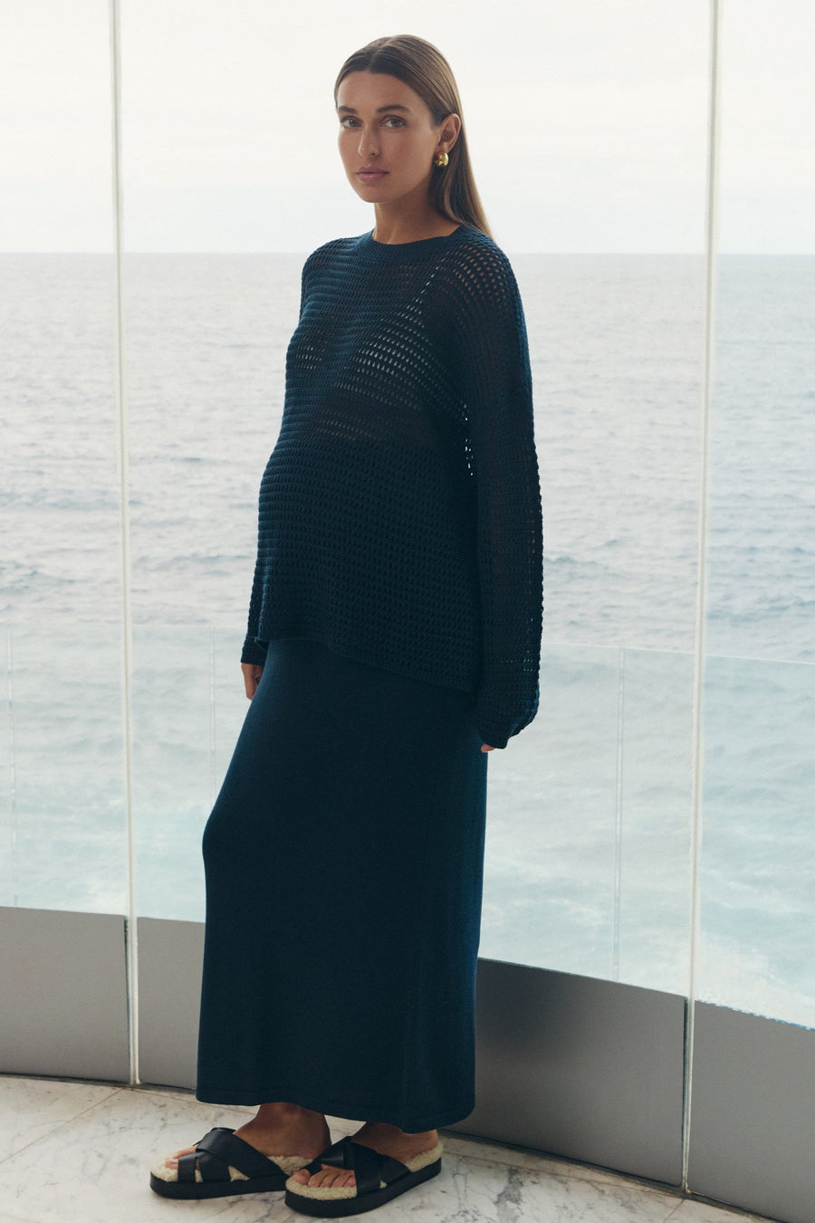 Maternity Linen Knit Jumper (Navy) 3