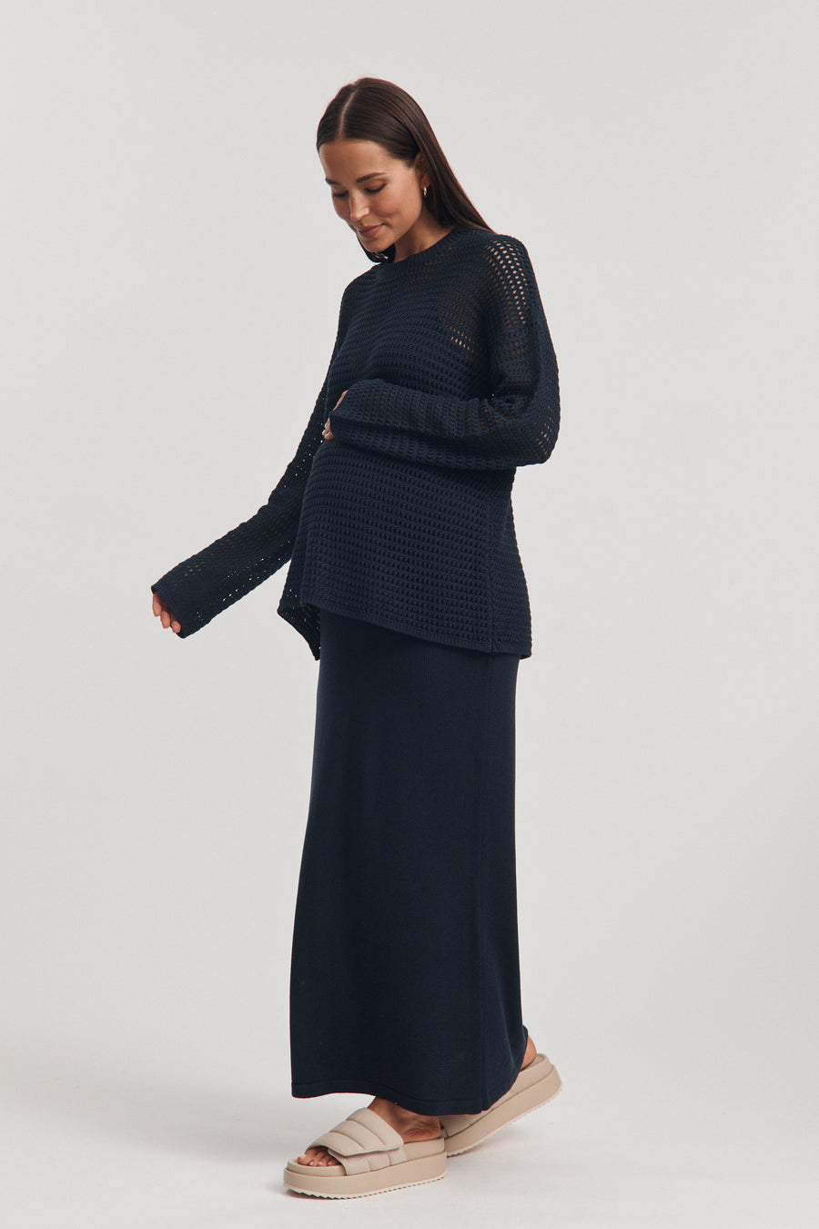 Maternity Linen Knit Jumper (Navy) 4