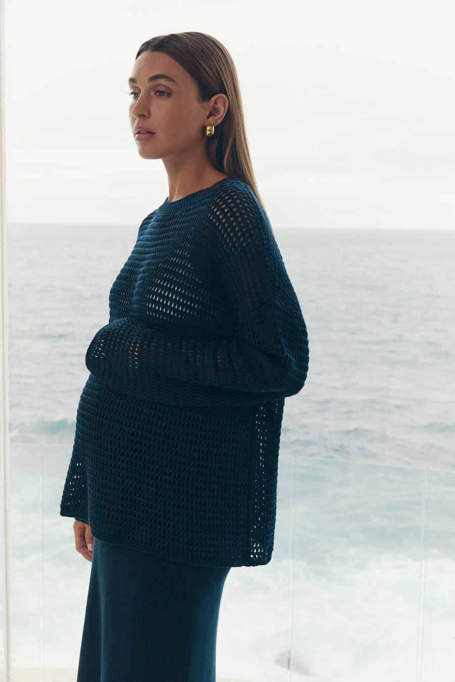 Maternity Linen Knit Jumper (Navy) 5