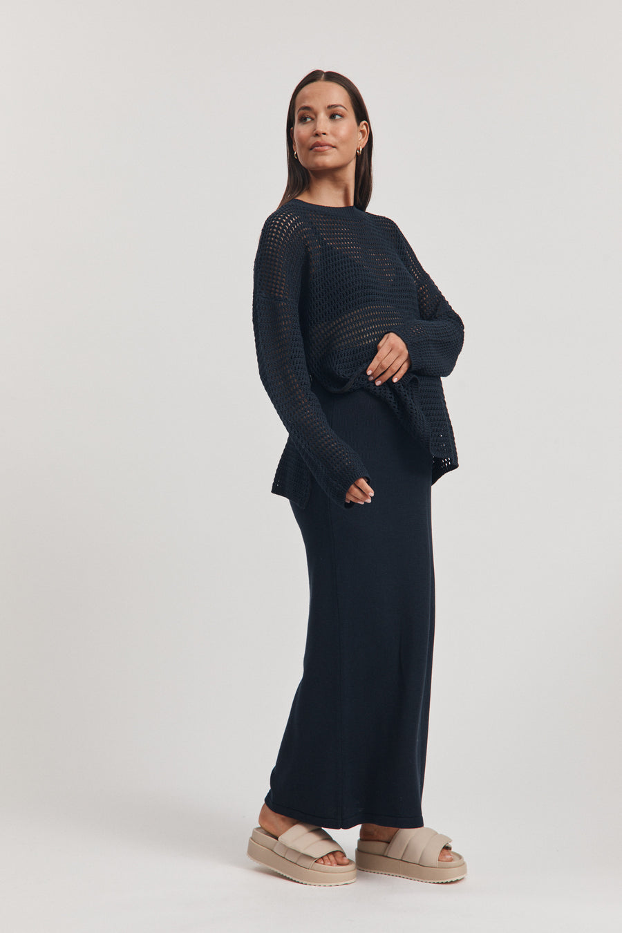 Maternity Linen Knit Jumper (Navy) 6