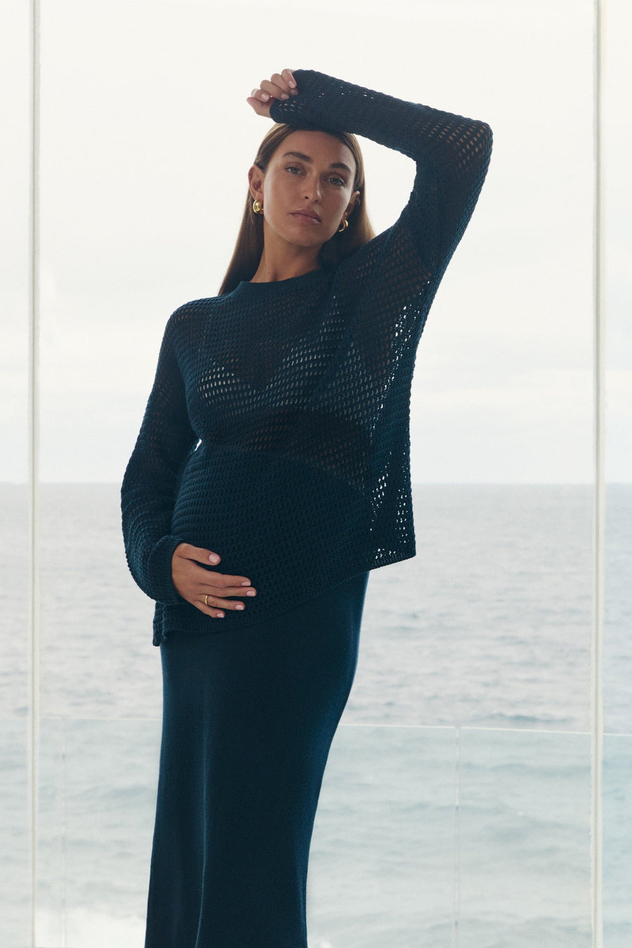 Maternity Linen Knit Jumper (Navy) 7