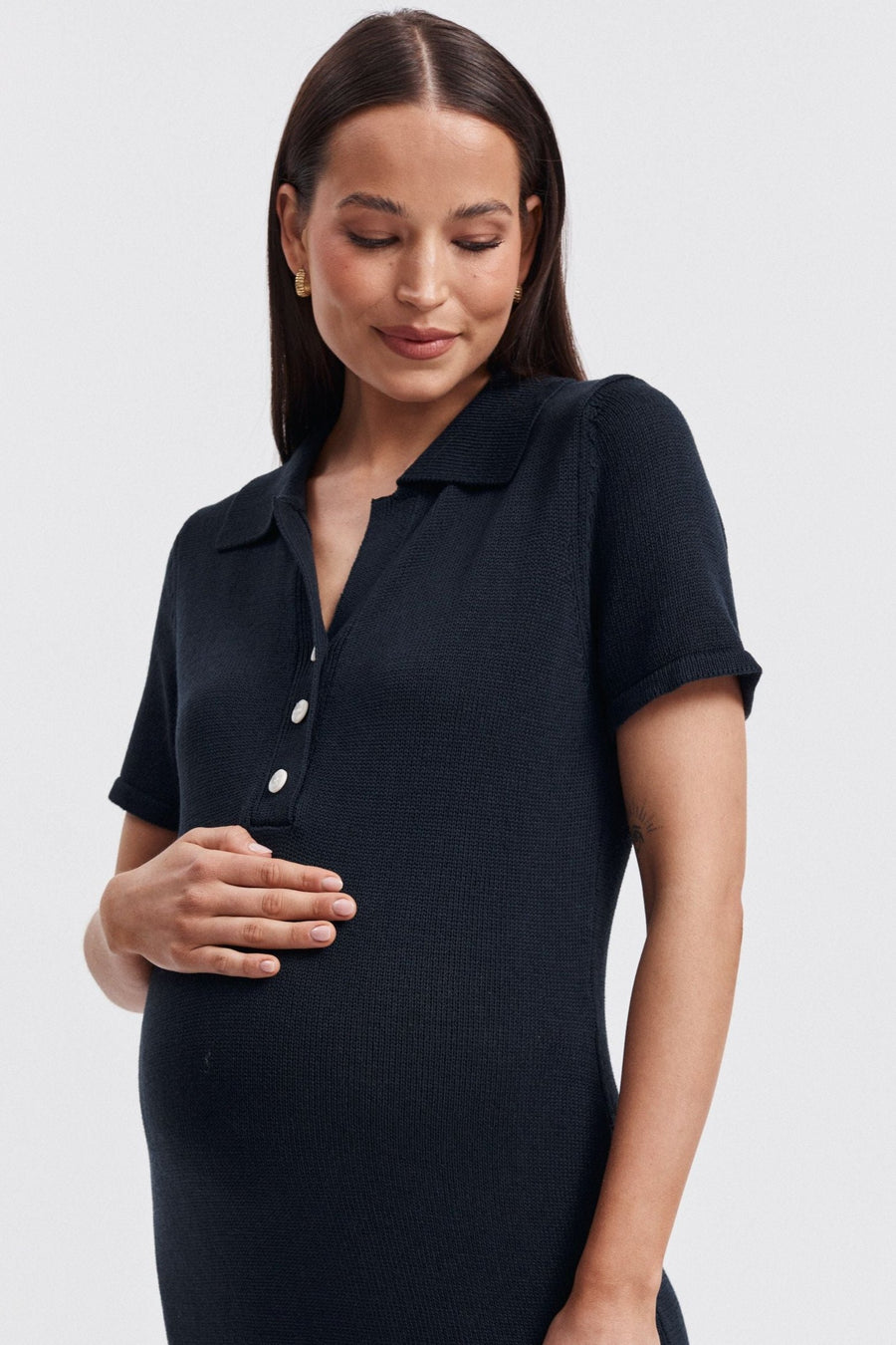 Maternity Linen Knit Polo Dress (Navy) 3