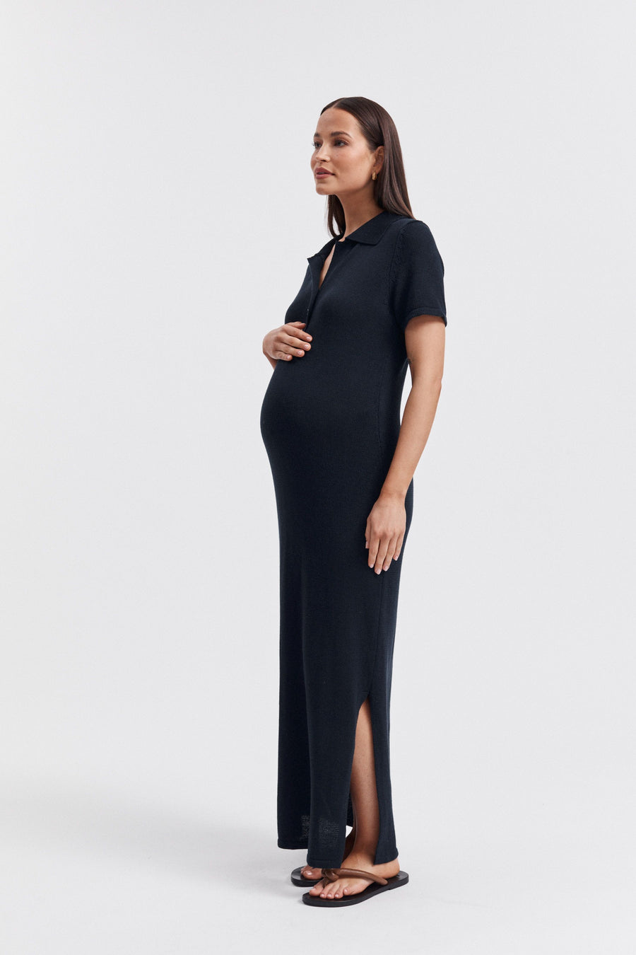 Maternity Linen Knit Polo Dress (Navy) 4