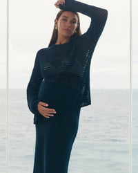 Maternity Linen Knit Skirt (Navy) 6