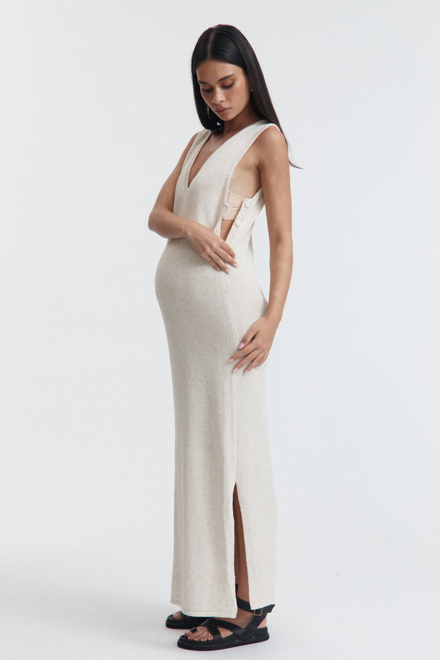 Maternity Linen Knit V Neck Dress 13