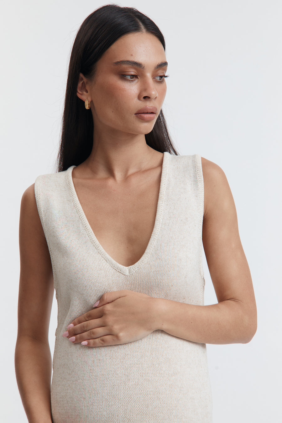 Maternity Linen Knit V Neck Dress 2