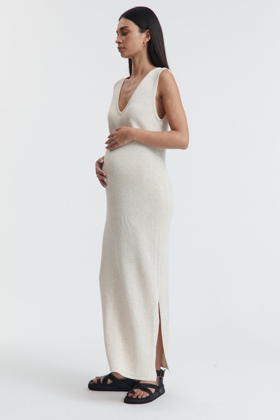 Maternity Linen Knit V Neck Dress 4