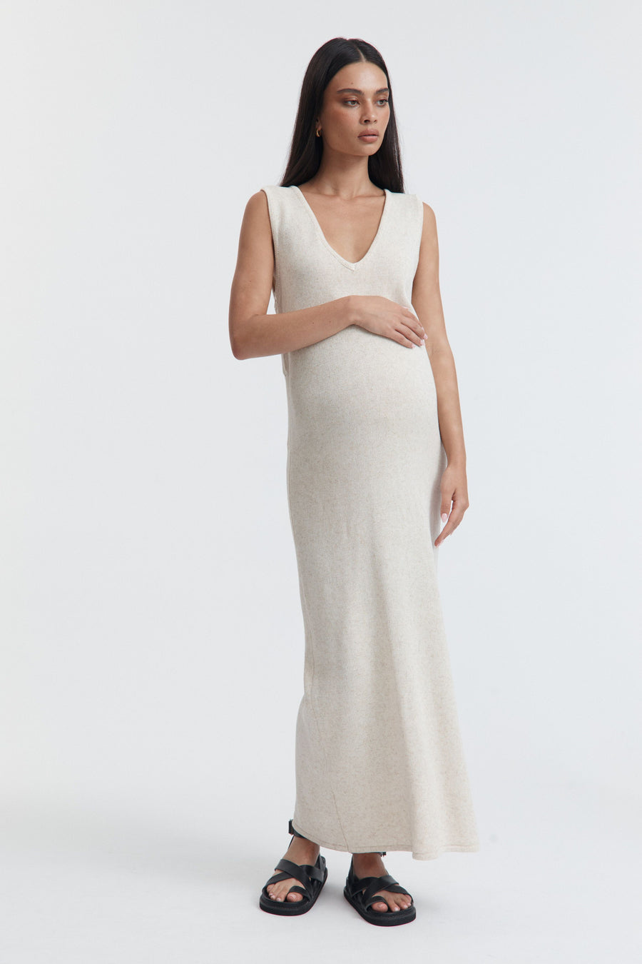 Maternity Linen Knit V Neck Dress 6