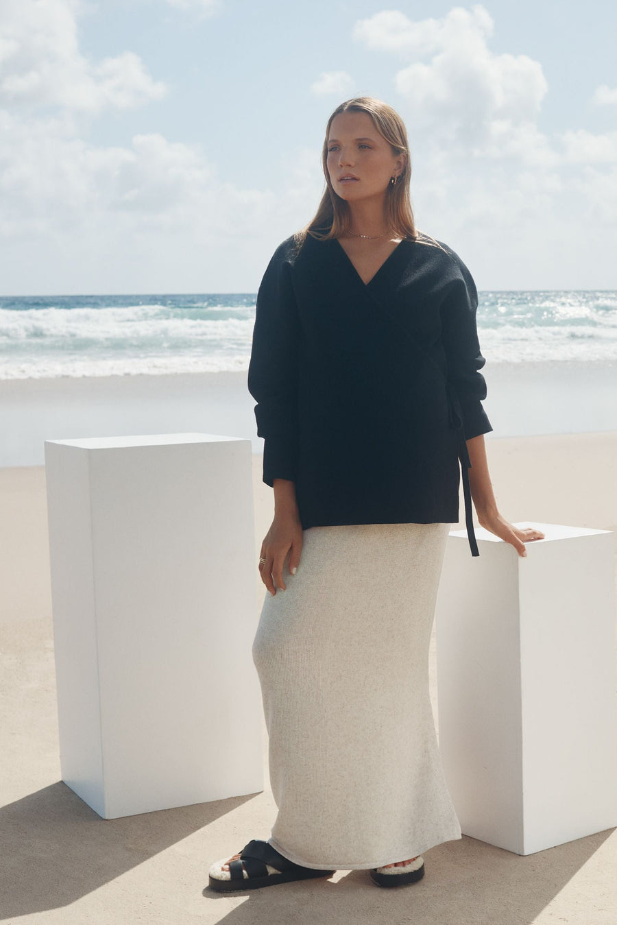 Maternity Linen Knit V Neck Dress 9