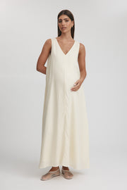 Maternity Linen Maxi Dress (Light Lemon) 2