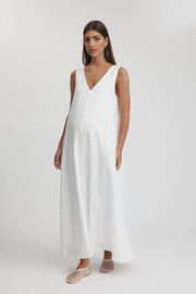 Maternity Linen Maxi Dress (White) 1