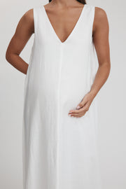 Maternity Linen Maxi Dress (White) 3