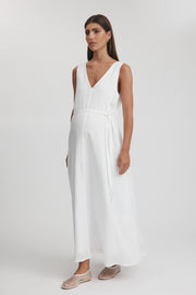Maternity Linen Maxi Dress (White) 4