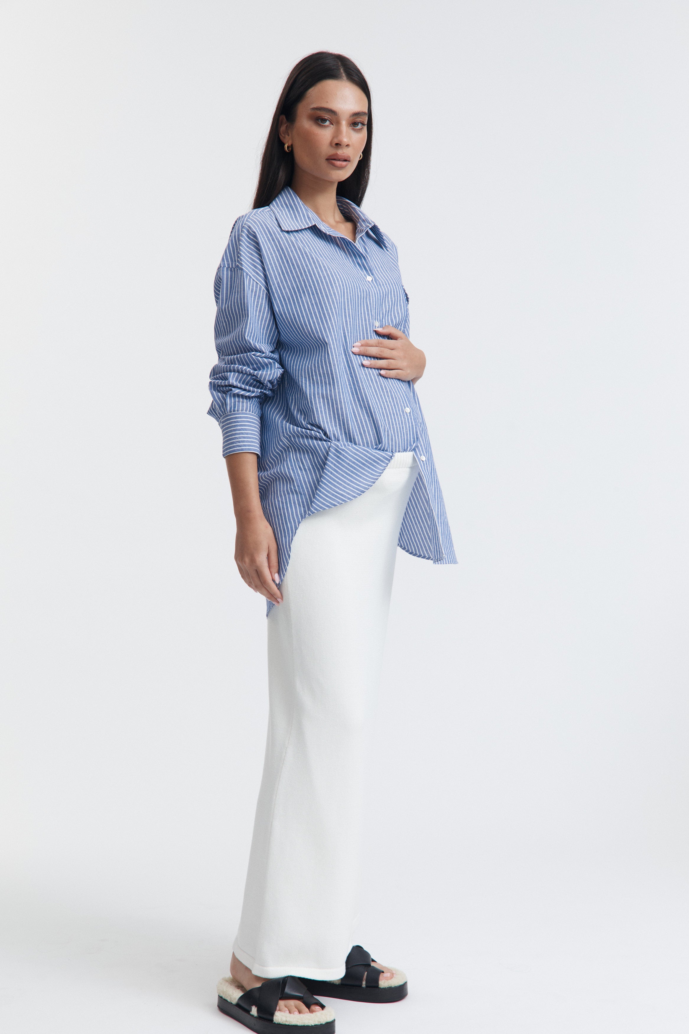 Maternity Linen Shirt (Blue Stripe) 1