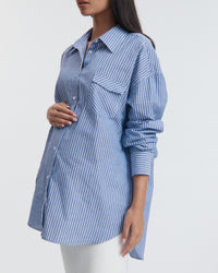 Maternity Linen Shirt (Blue Stripe) 2