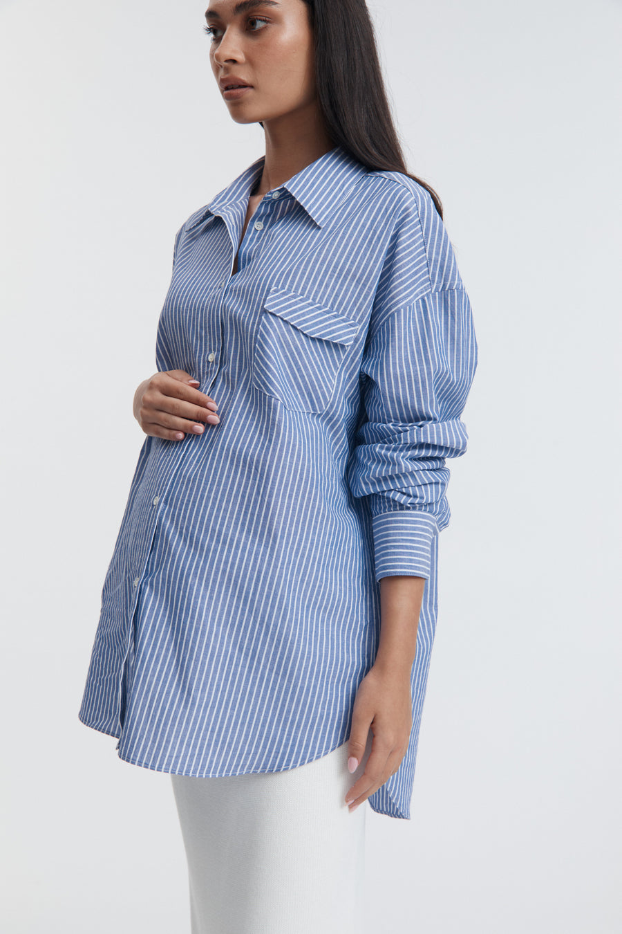 Maternity Linen Shirt (Blue Stripe) 2