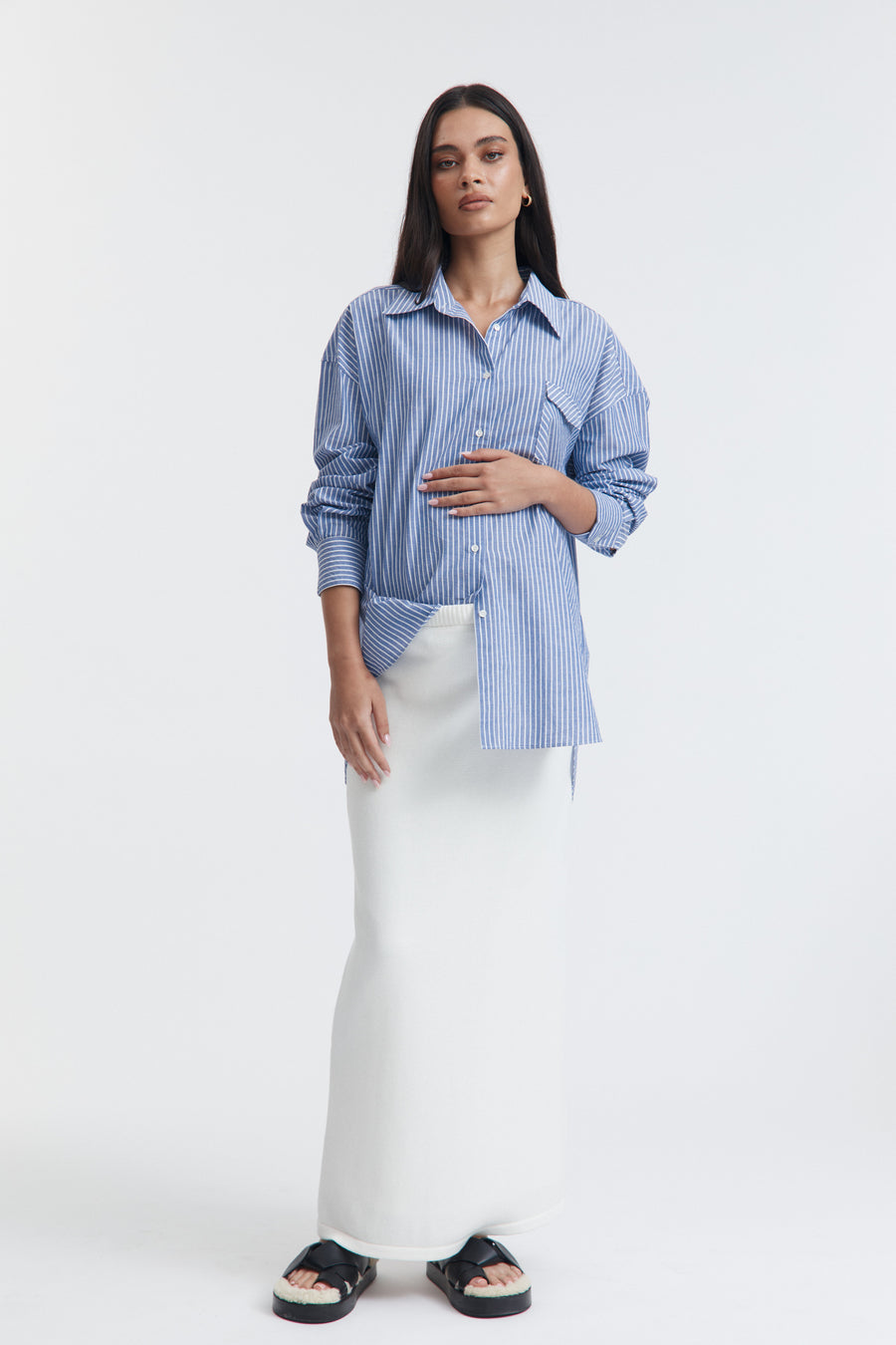 Maternity Linen Shirt (Blue Stripe) 3